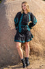 Holiday turq embroidery on black dress 